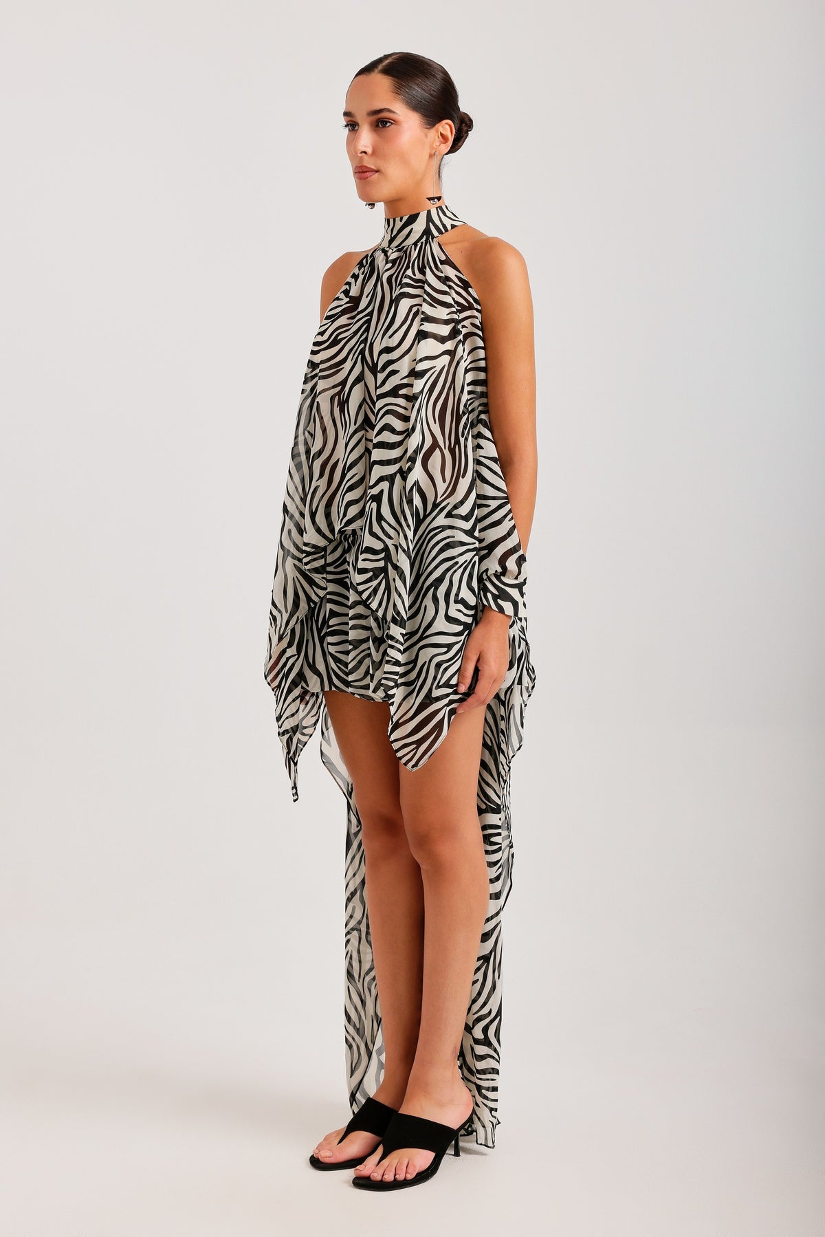 Zebra set — printed halter and skirt, front